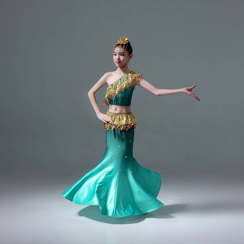New children's Dai dance performance service girl Dai peacock dance dance bag hip fishtail skirt young children national performance service