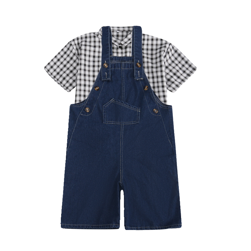 Children's Day Performance Server is very busy with Western denim strap pants pants elementary school student kindergarten dance performance service
