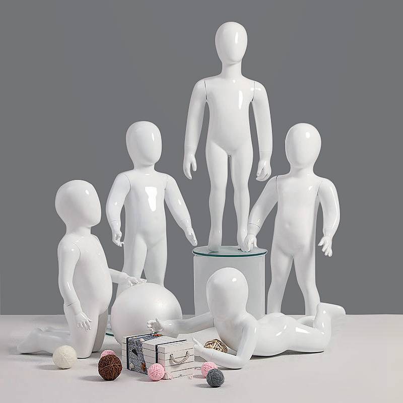 Children's model props full body children's clothing store Bright white glass reinforcement reinforcement child child test clothes fake human body sitting shelf