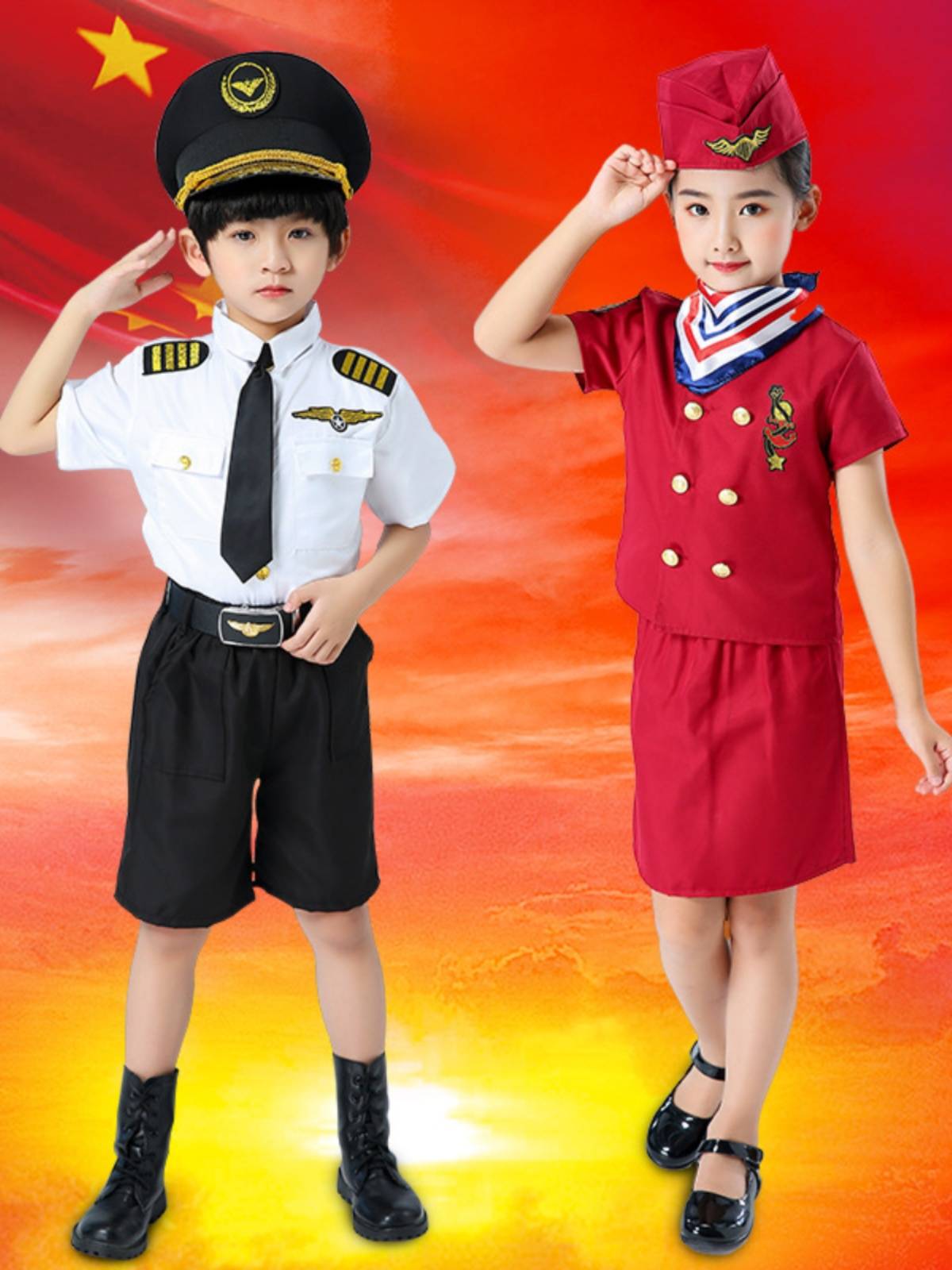 Children's clothing Boy Girl Air Force Pilot Air Sixth 1st female stewardess role play the role of Chinese captain