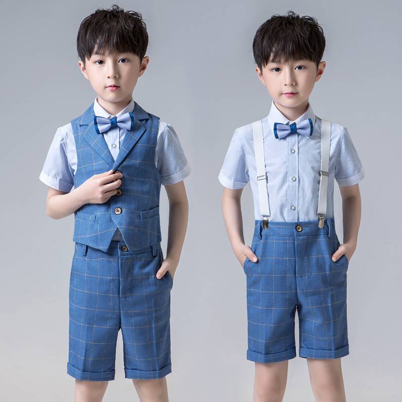 Boys short -sleeved small suit suit Summer host piano performance dress Liuyi Children's Day performance clothing