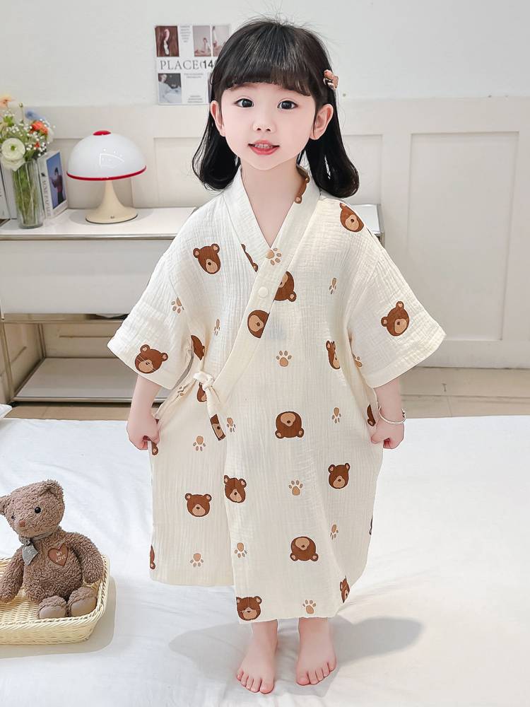 Baby bath towels Summer cotton cotton babies bathing bathrobe Children gauze pajamas, summer men and girls' home clothes robes