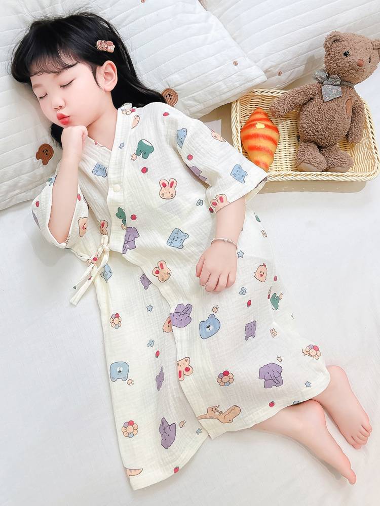 Baby bath towels Summer cotton cotton babies bathing bathrobe Children gauze pajamas, summer men and girls' home clothes robes
