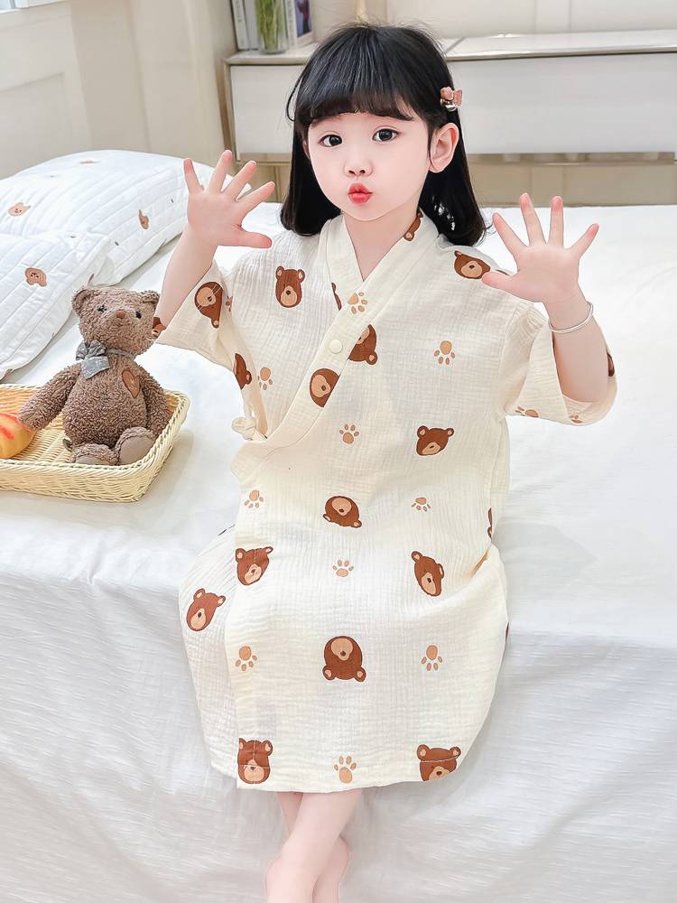 Baby bath towels Summer cotton cotton babies bathing bathrobe Children gauze pajamas, summer men and girls' home clothes robes