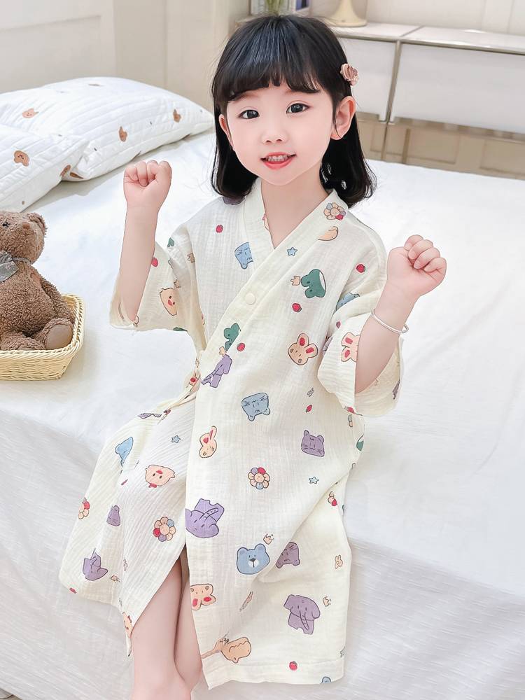 Baby bath towels Summer cotton cotton babies bathing bathrobe Children gauze pajamas, summer men and girls' home clothes robes