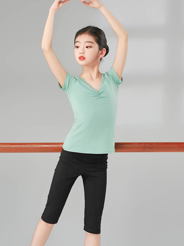 Dance service children's daughter -in -law practice clothes, ballet, ballet V -neck long -sleeved three seven -nine -point pants Chinese dance service