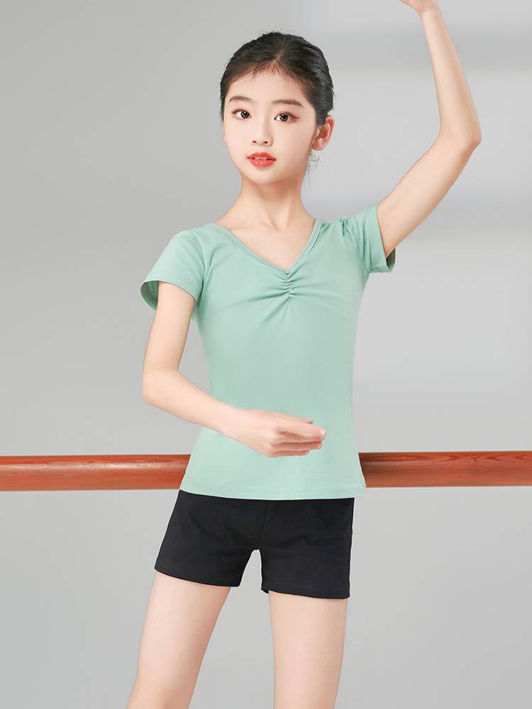 Dance service children's daughter -in -law practice clothes, ballet, ballet V -neck long -sleeved three seven -nine -point pants Chinese dance service