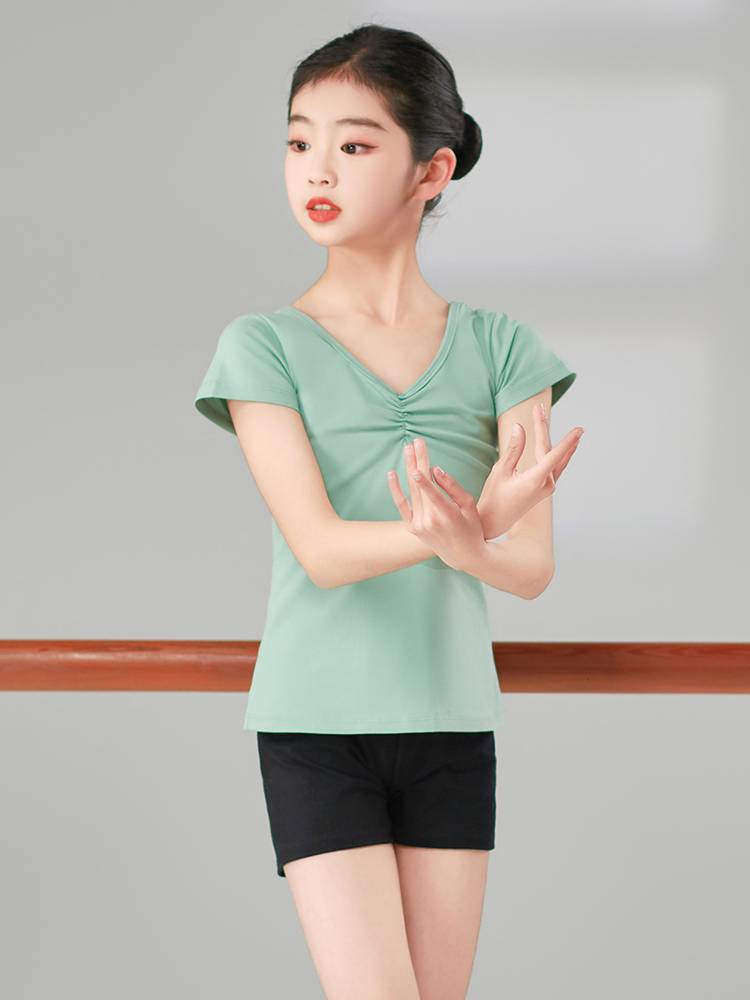 Dance service children's daughter -in -law practice clothes, ballet, ballet V -neck long -sleeved three seven -nine -point pants Chinese dance service