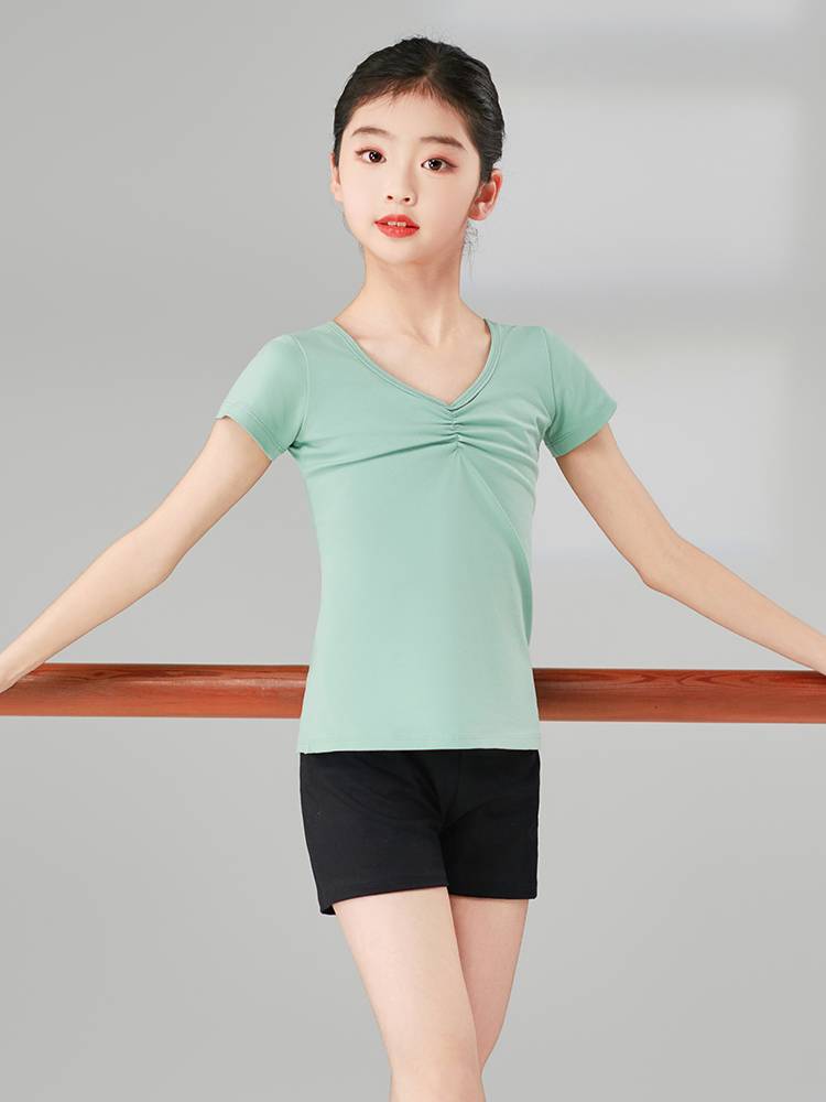 Dance service children's daughter -in -law practice clothes, ballet, ballet V -neck long -sleeved three seven -nine -point pants Chinese dance service