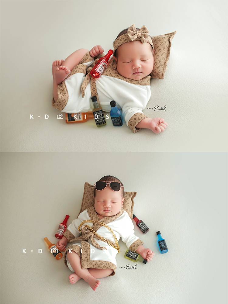 KD photography prop, full moon baby takes pictures fashion celebrities bathrobe wine bottle big -name newborn clothing set LT