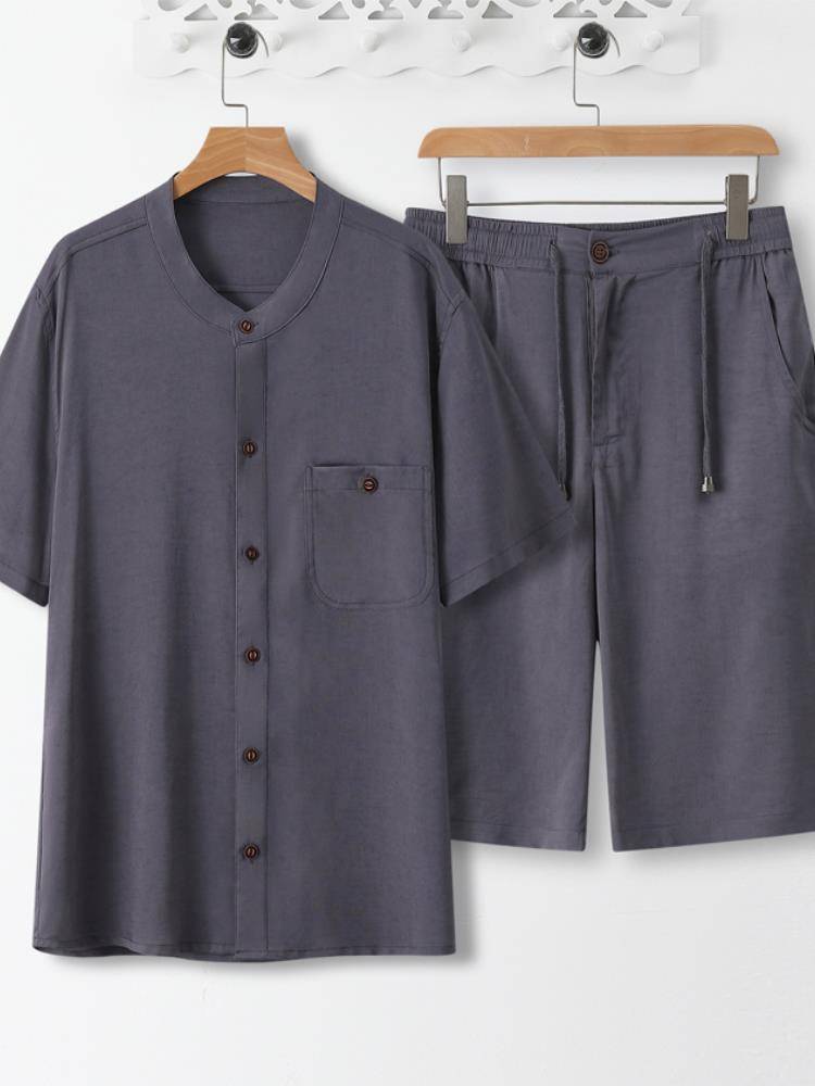Jordan adapt to summer middle-aged suit men's ice silk short-sleeved middle-aged and old father linen summer 40-50 years old