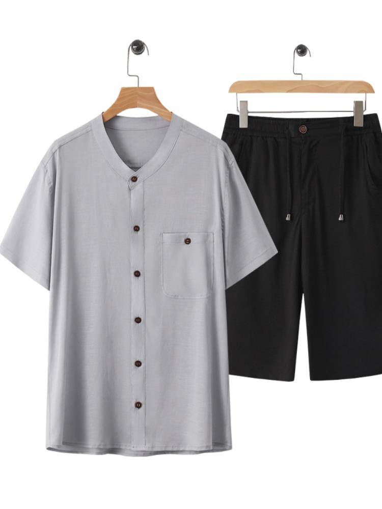 Jordan adapt to summer middle-aged suit men's ice silk short-sleeved middle-aged and old father linen summer 40-50 years old