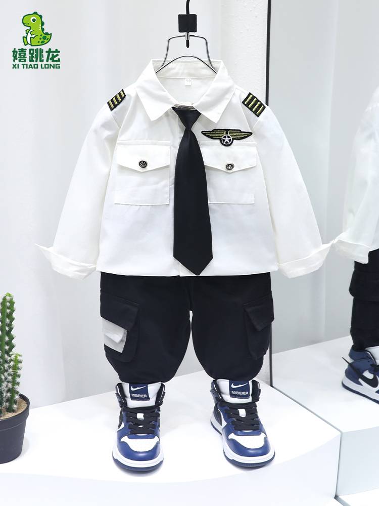 Children's Chinese Captain Service Little Boy Police Uniform Set Boys Police Officer Server Character played June 1 performance service