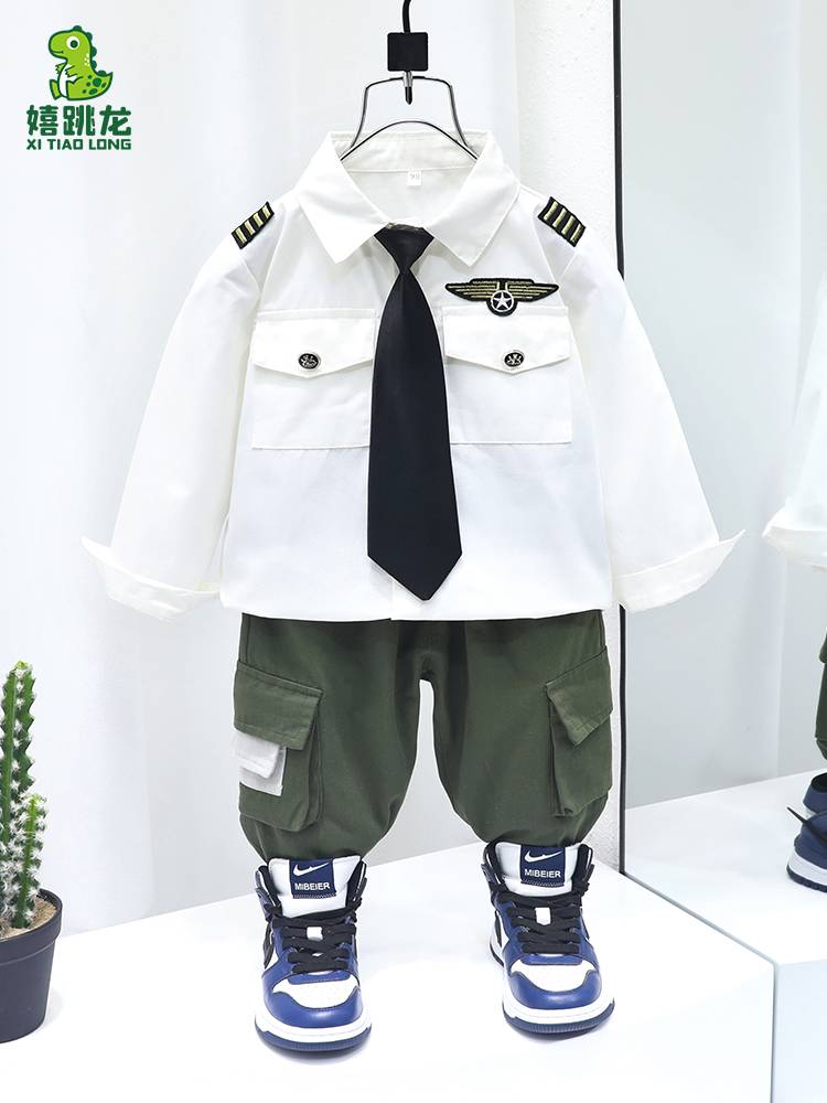 Children's Chinese Captain Service Little Boy Police Uniform Set Boys Police Officer Server Character played June 1 performance service
