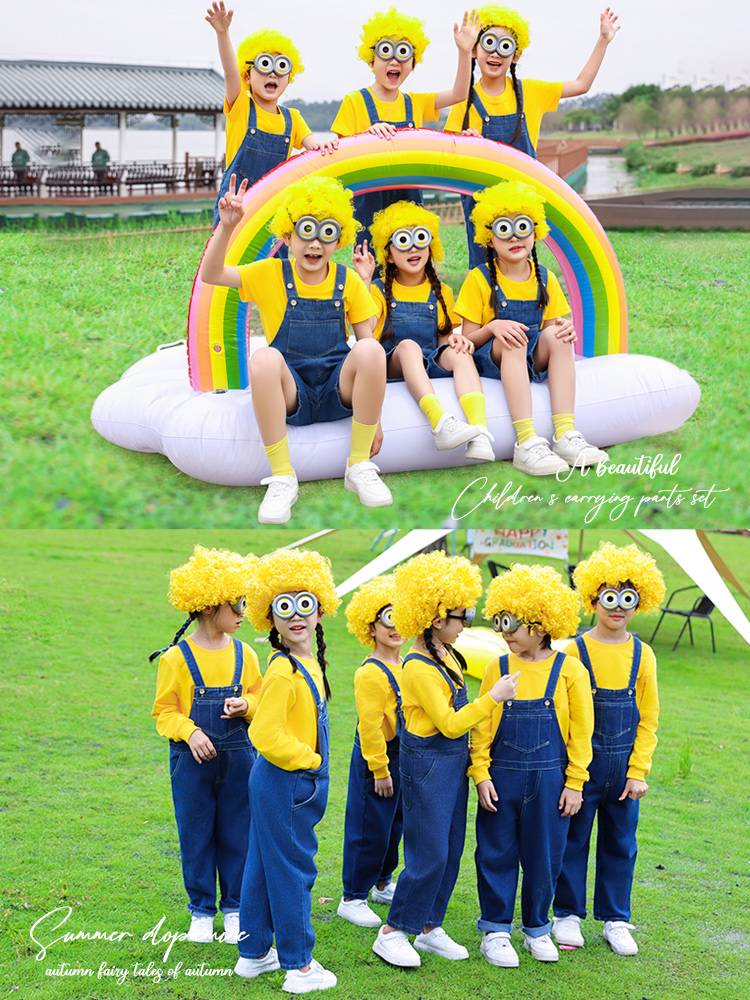 Little Huangren clothes Kindergarten Dance Performance denim back trousers Children Cosplay Costume Six One Performance Services