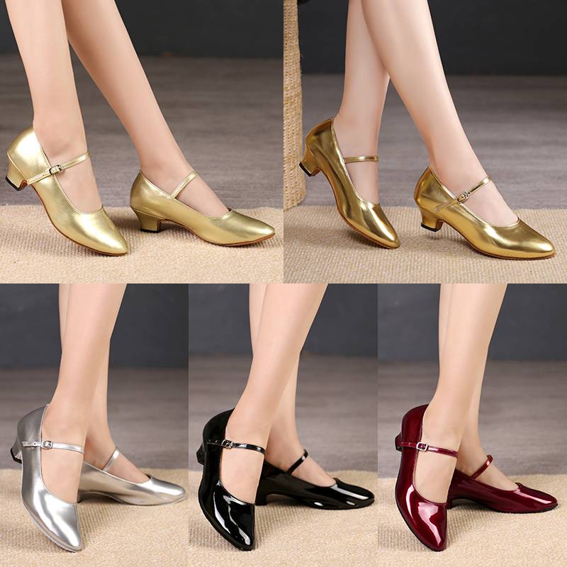 Dance shoes, dancing shoe dancing shoes, golden heels, gold -colored Xinjiang dancers dance shoes Tibetan dance Model Modern Plaza dance