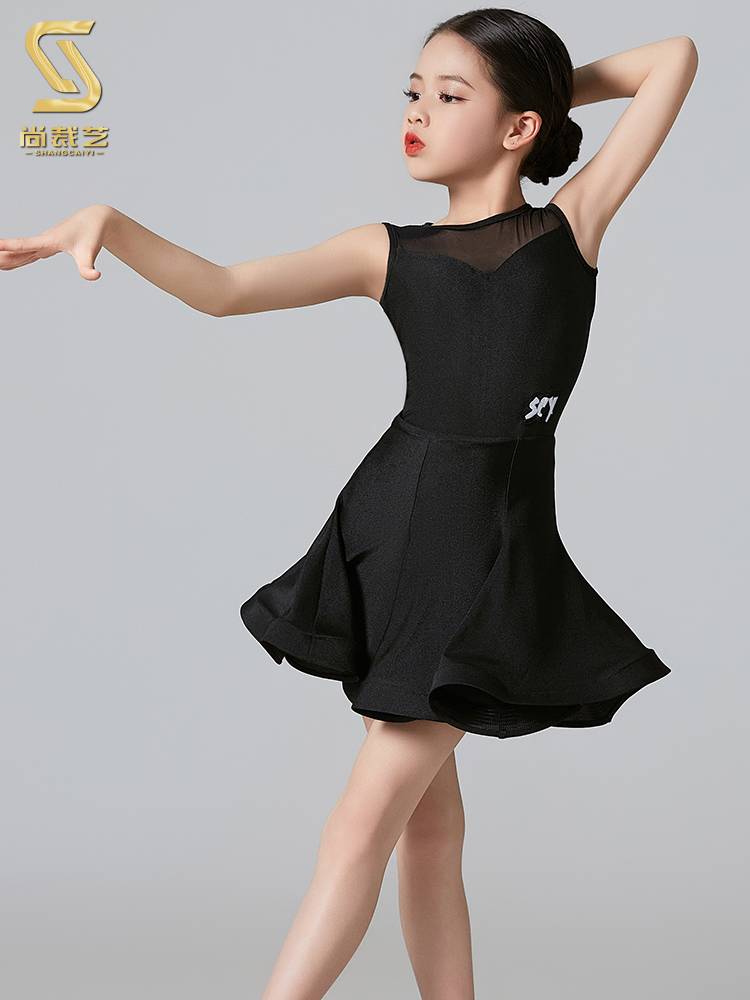 Shangtai Yiyi Latin Dance Girl 2024 New Summer Dress Set Black Net Red Performance Professional