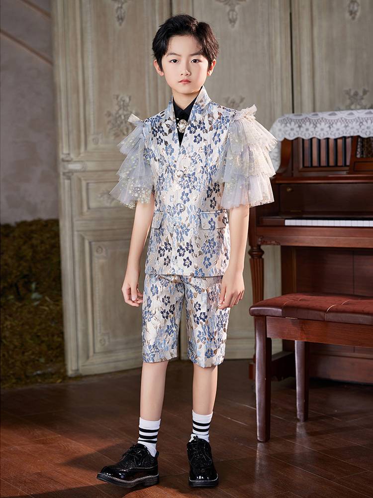 Children's suit set 2024 boys' high -end dress handsome flower girl suits to host piano performance clothes summer