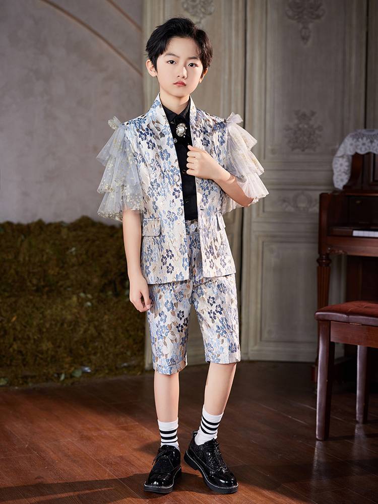 Children's suit set 2024 boys' high -end dress handsome flower girl suits to host piano performance clothes summer