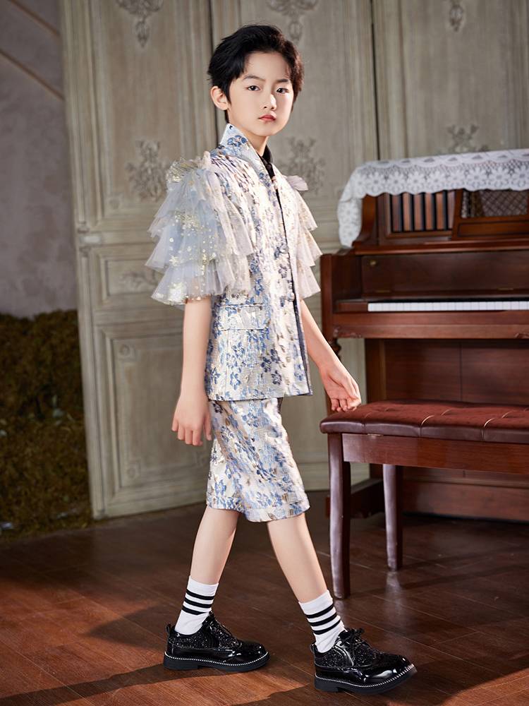 Children's suit set 2024 boys' high -end dress handsome flower girl suits to host piano performance clothes summer