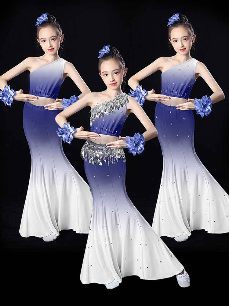 Dai dance children performance service girl peacock dance bag hip repair, art test national performance clothing fishtail skirt clothing
