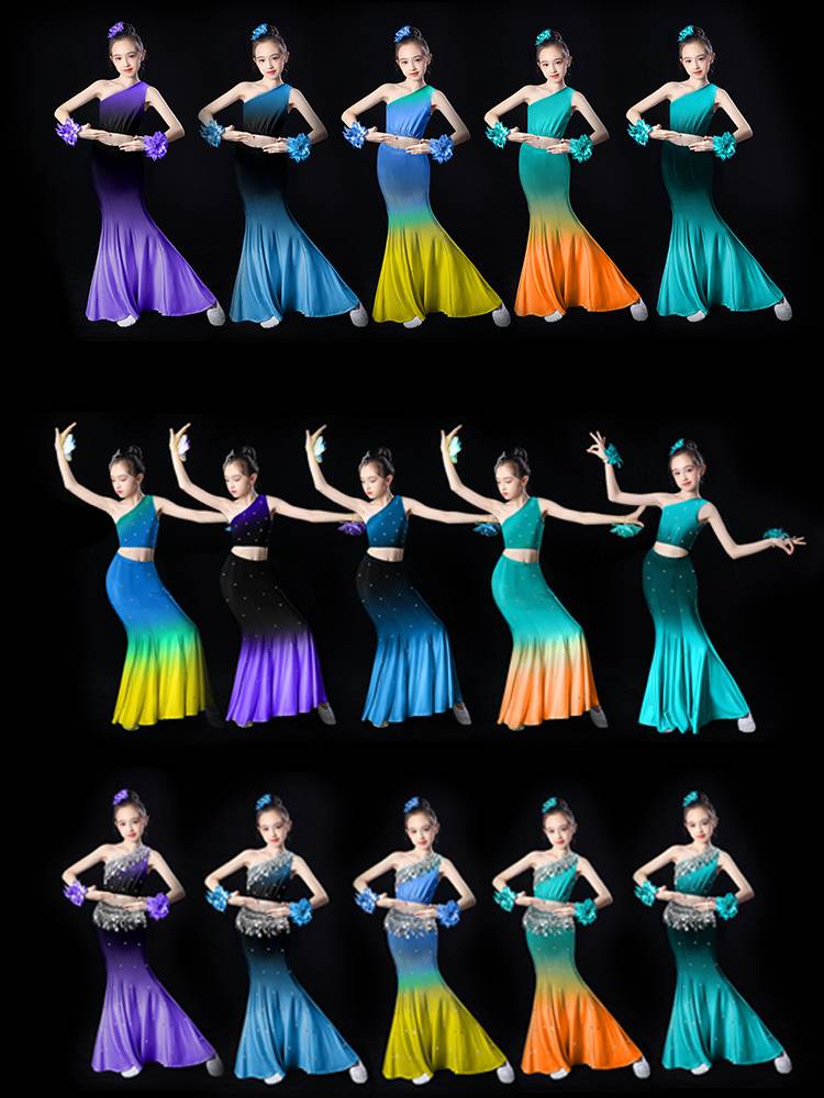 Dai dance children performance service girl peacock dance bag hip repair, art test national performance clothing fishtail skirt clothing