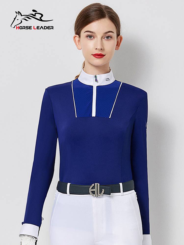 Horse Leader mesh Eye Eye T -shirt adult thin long -sleeved horse riding women's top collar collar equipment