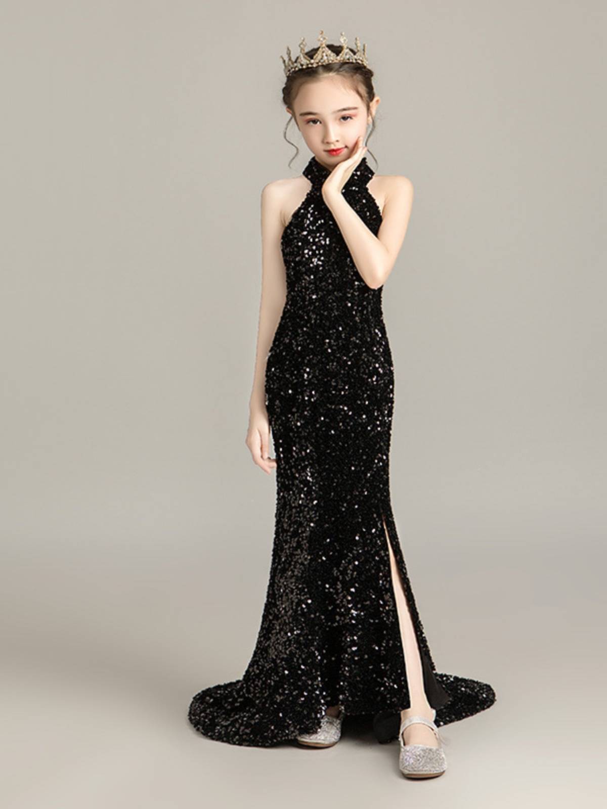 Children host piano performance dress Girls perform high -end models, show show mermaid evening dresses
