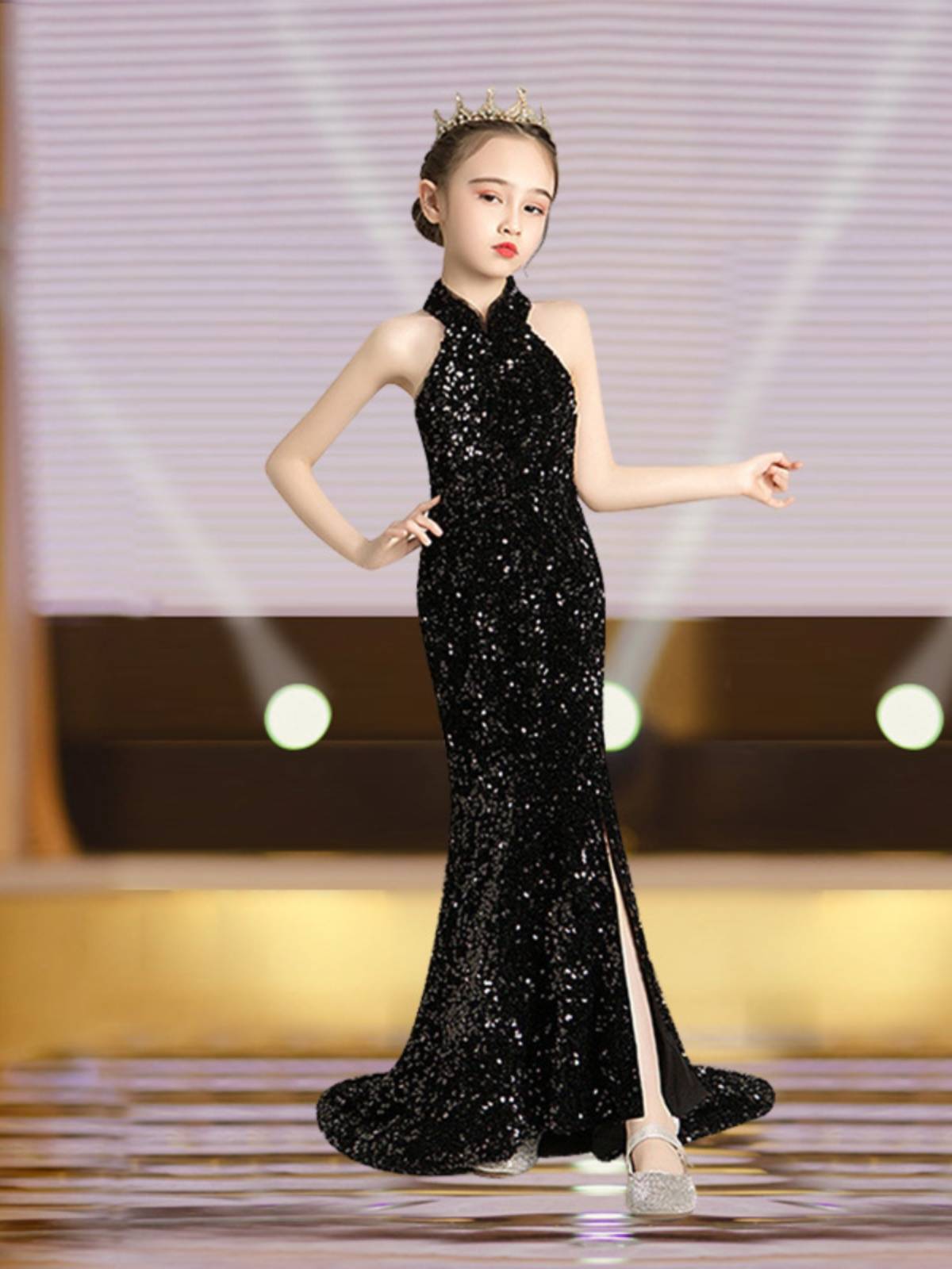 Children host piano performance dress Girls perform high -end models, show show mermaid evening dresses