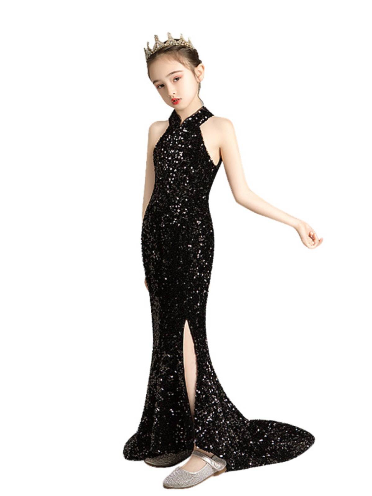 Children host piano performance dress Girls perform high -end models, show show mermaid evening dresses