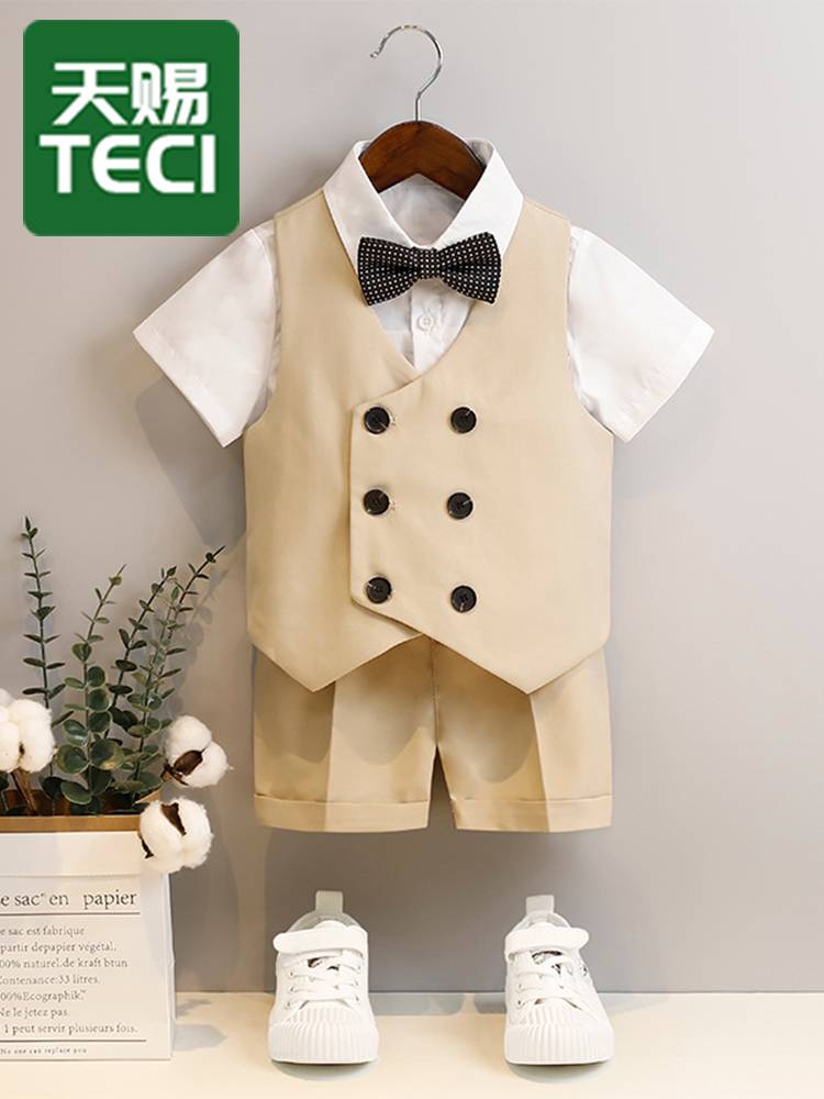 Children's suit dress summer British short -sleeved vest set boys hosting speech piano catwalk performance service