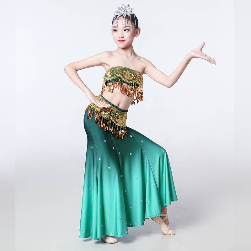 Dai dance performance service children, girls, children's fishtail skirt, peacock dance performance clothing ethnic performance service young children