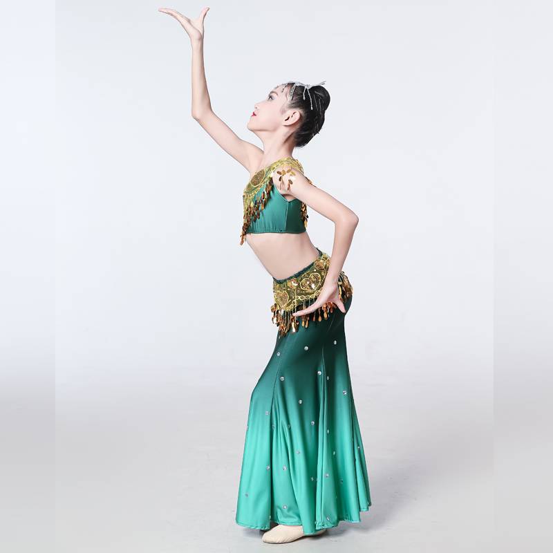 Dai dance performance service children, girls, children's fishtail skirt, peacock dance performance clothing ethnic performance service young children