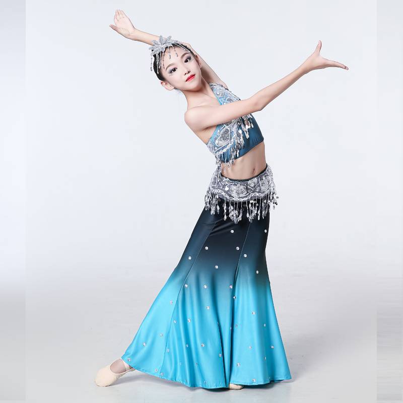 Dai dance performance service children, girls, children's fishtail skirt, peacock dance performance clothing ethnic performance service young children
