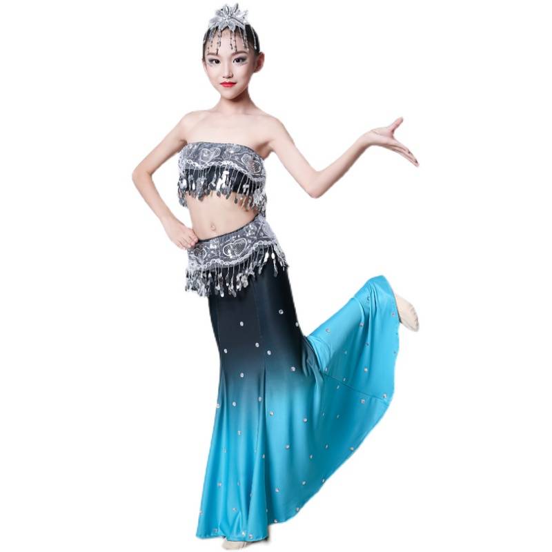 Dai dance performance service children, girls, children's fishtail skirt, peacock dance performance clothing ethnic performance service young children
