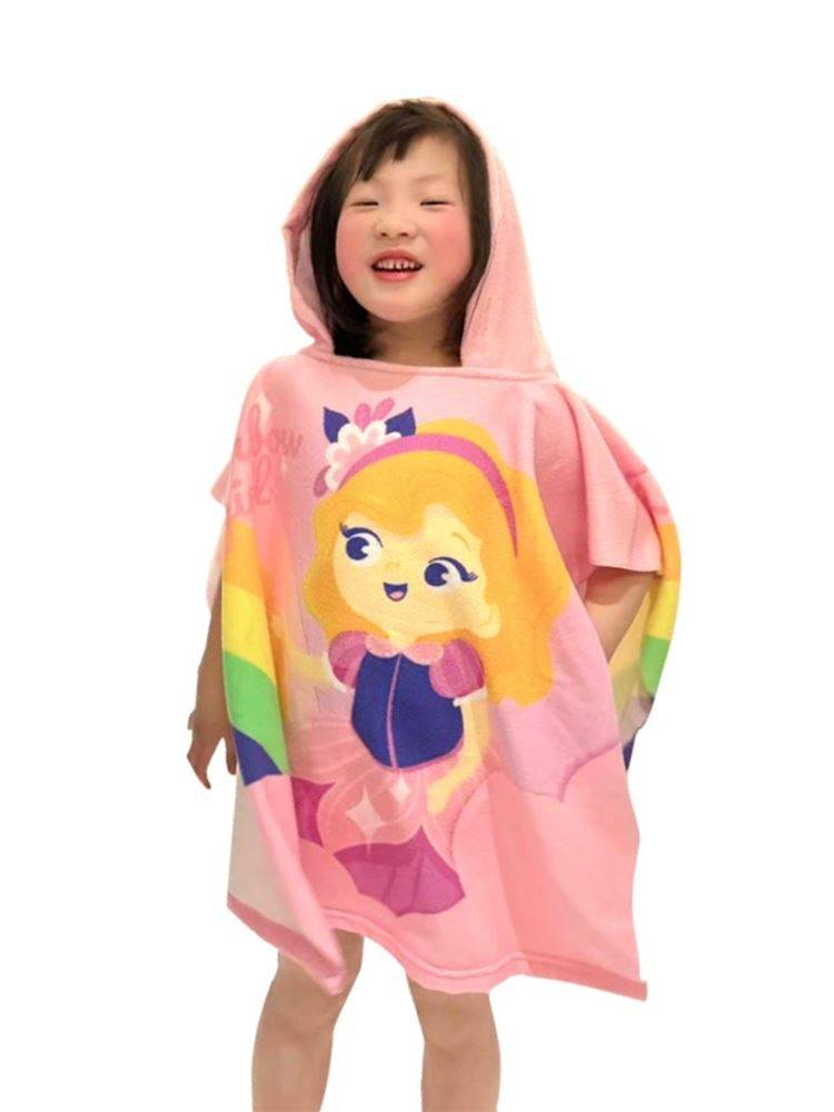 Cartoon Children's swimming bath towel cape can wear a hat -connected cloak baby bath, water absorption, fast dry sand towel bathrobe