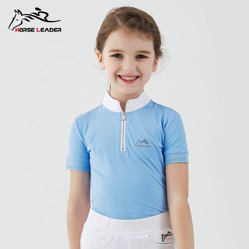 Summer children's equestrian equipment short -sleeved T -shirt fast drying pneumatic horse farms ride up and stands lead girl equestrian clothing