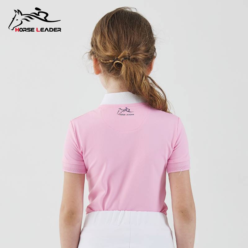 Summer children's equestrian equipment short -sleeved T -shirt fast drying pneumatic horse farms ride up and stands lead girl equestrian clothing