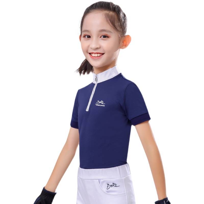Summer children's equestrian equipment short -sleeved T -shirt fast drying pneumatic horse farms ride up and stands lead girl equestrian clothing