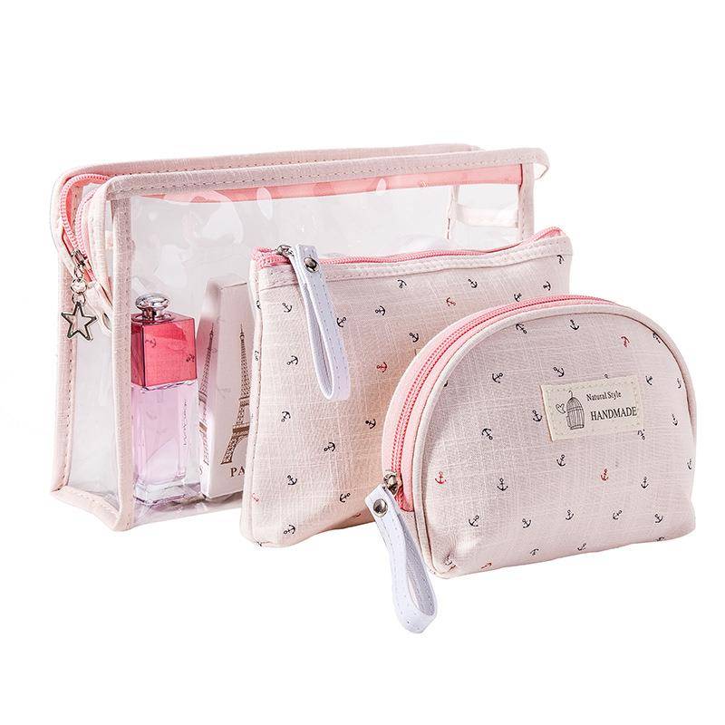 Simple anchor transparent cosmetic bag suit women's water waterproof washing bag three -piece set of portable storage bag