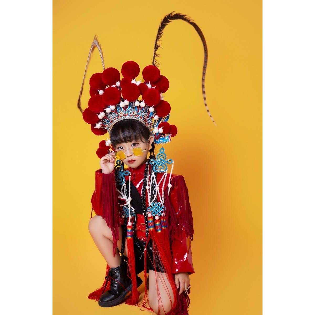 Girls Chinese Style Style Model Show Children's Model runway, Crouching Tiger, Hidden Dragon Mu Guiying Performance Set
