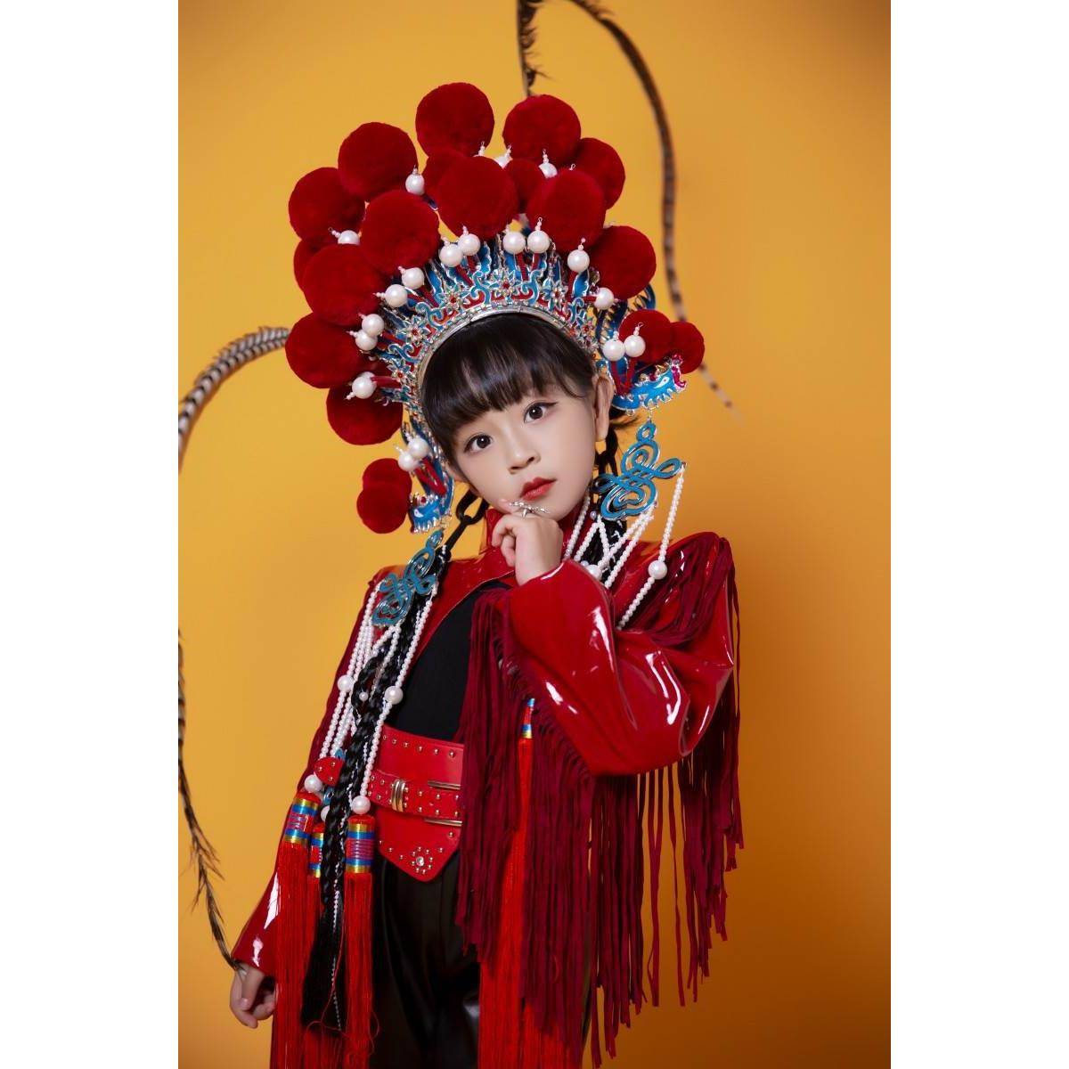 Girls Chinese Style Style Model Show Children's Model runway, Crouching Tiger, Hidden Dragon Mu Guiying Performance Set