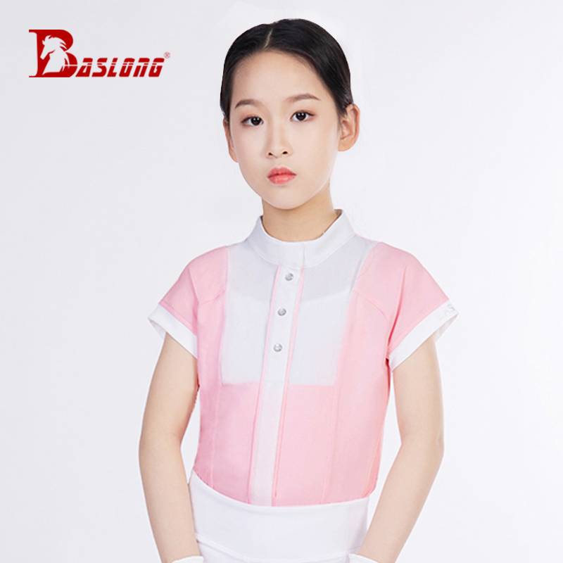 Eight -foot dragon children's equestrian T -shirts spring and autumn new short -sleeved tops of equestrian clothing girl riding horseshill clothing knight equipment