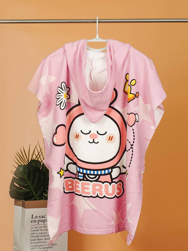 Children's bath towel cloak, water absorption, fast dry cartoon, male and female baby bathrobe, hats, wears swimming beach towel