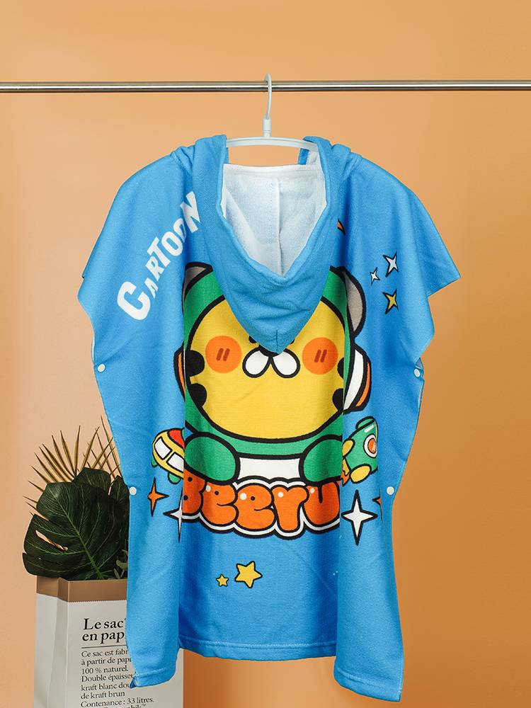 Children's bath towel cloak, water absorption, fast dry cartoon, male and female baby bathrobe, hats, wears swimming beach towel