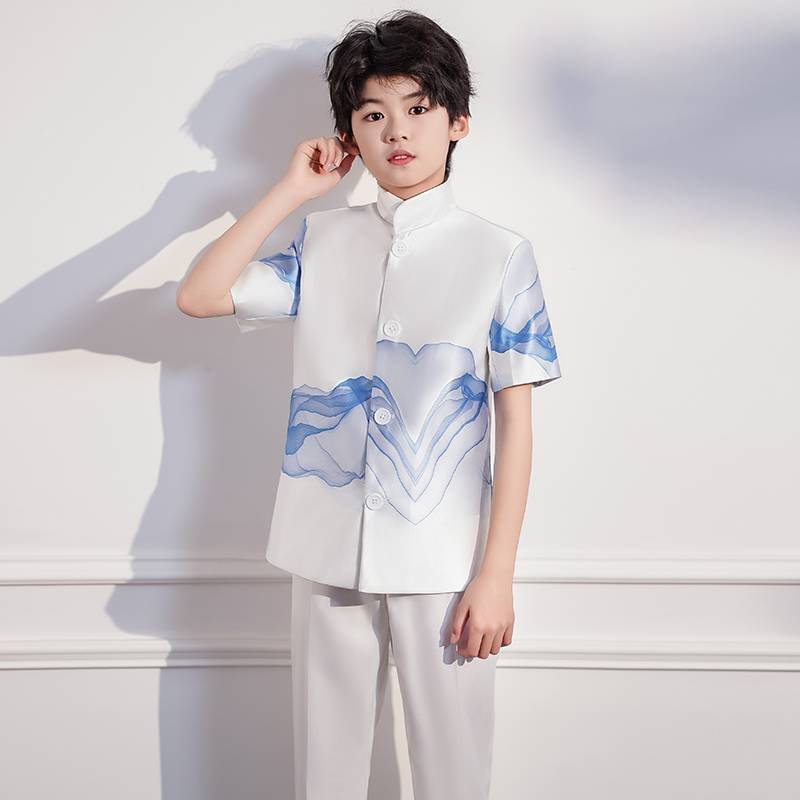 2024 new boys performed Chinese style children's chorus piano performance high -end Bayi performance dresses summer