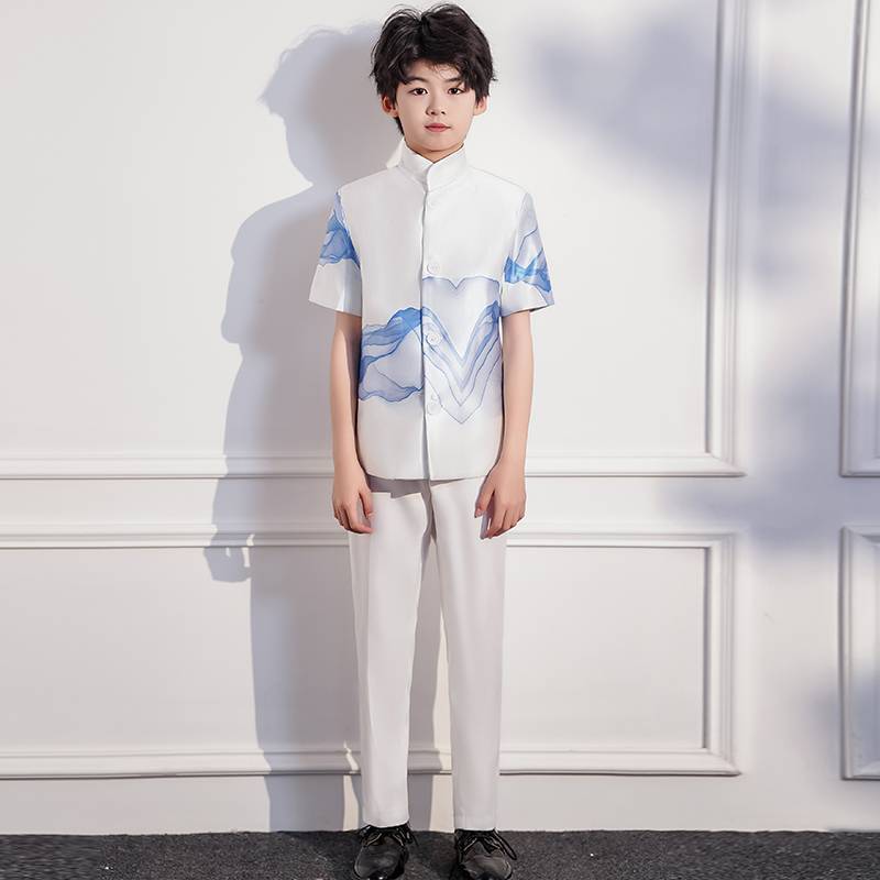 2024 new boys performed Chinese style children's chorus piano performance high -end Bayi performance dresses summer