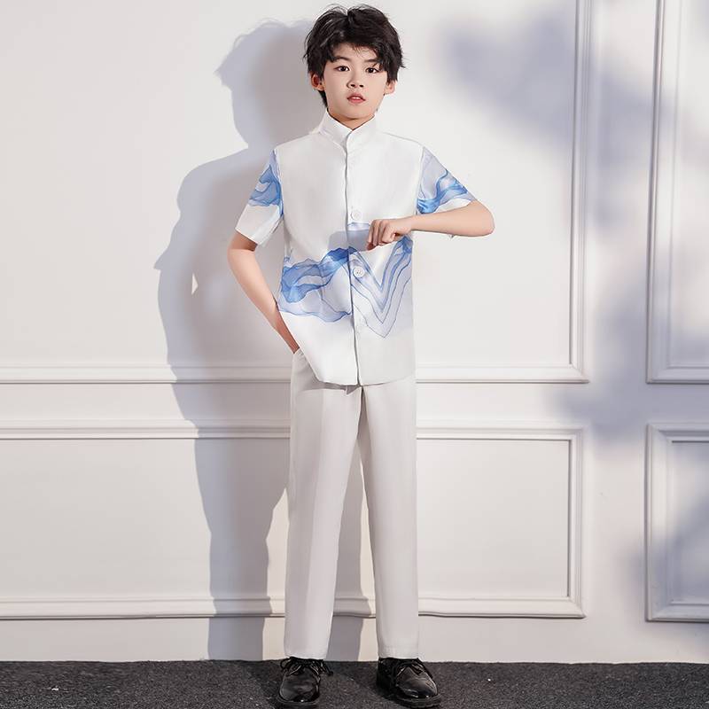 2024 new boys performed Chinese style children's chorus piano performance high -end Bayi performance dresses summer