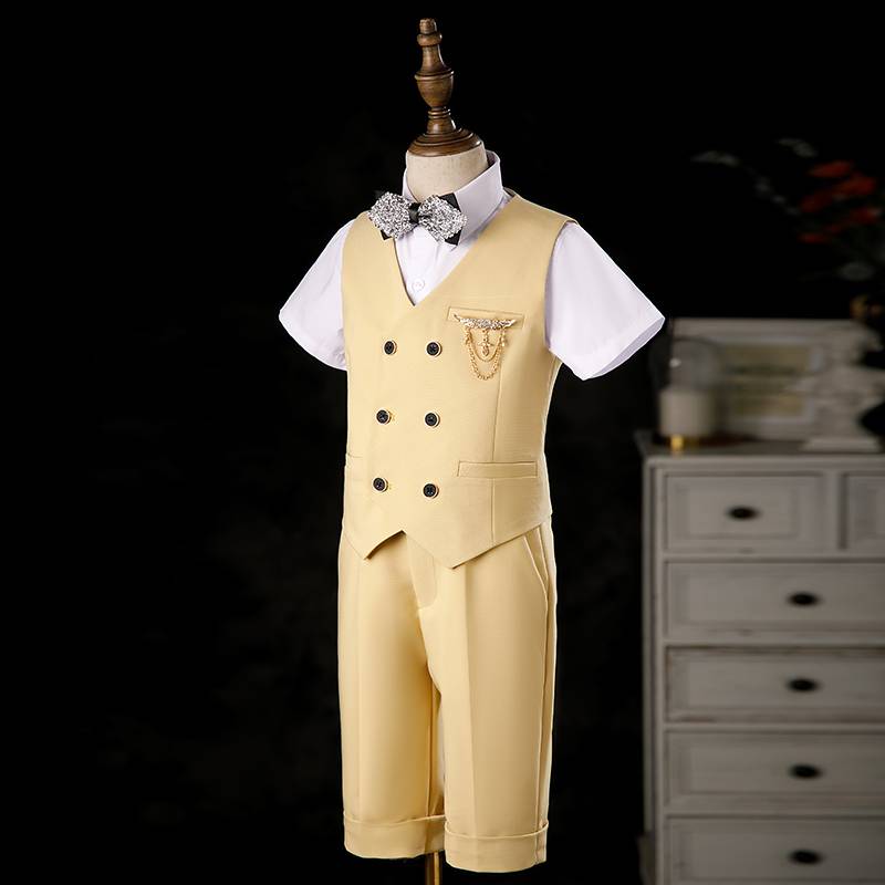 Boys' dress suits 2024 new children's British vest set host Hua children piano performance service summer