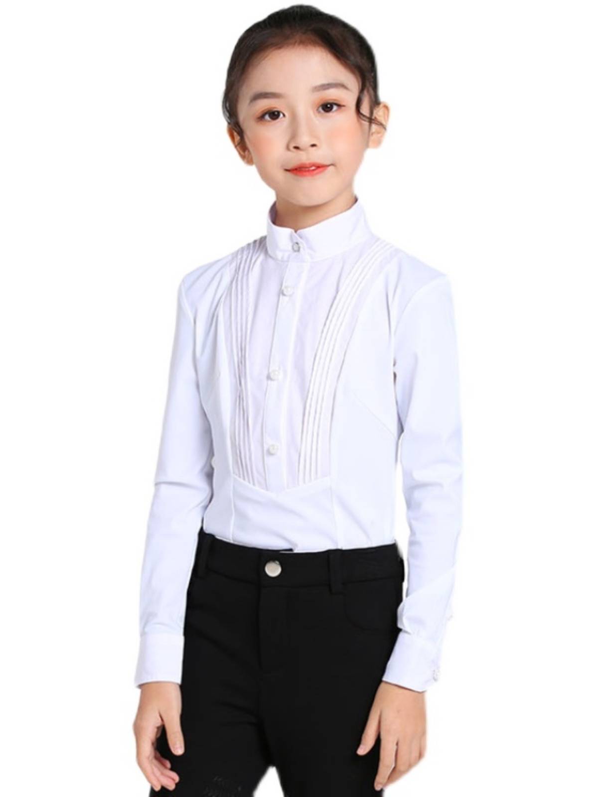 Children's equestrian long -sleeved shirt girl riding training competition clothing inside horse riding equipment white fast -drying T -shirt